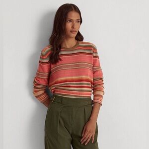 New Ralph Lauren Serape Southwestern Striped Cotton-Blend Multicolor Sweater